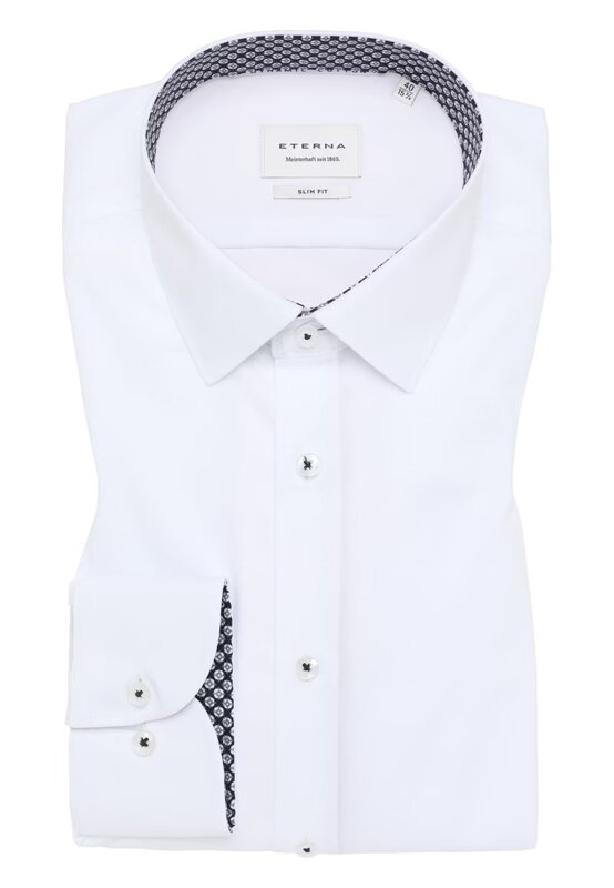 Luxusná biela pánska strečová košeľa s kontrastom ETERNA Slim fit Luxusná biela pánska strečová košeľa s kontrastom ETERNA Slim fit