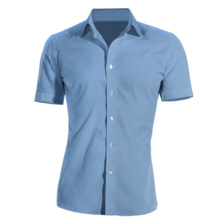 Firemná košeľa pánska modrá krátky rukáv 100 % bavlna s úpravou pre ľahké žehlenie