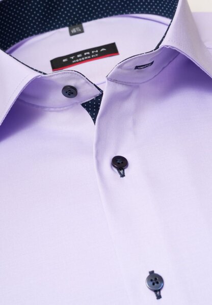 Jednofarebná svetlo fialová košeľa ETERNA pre mužov dlhý rukáv a farebný kontrast